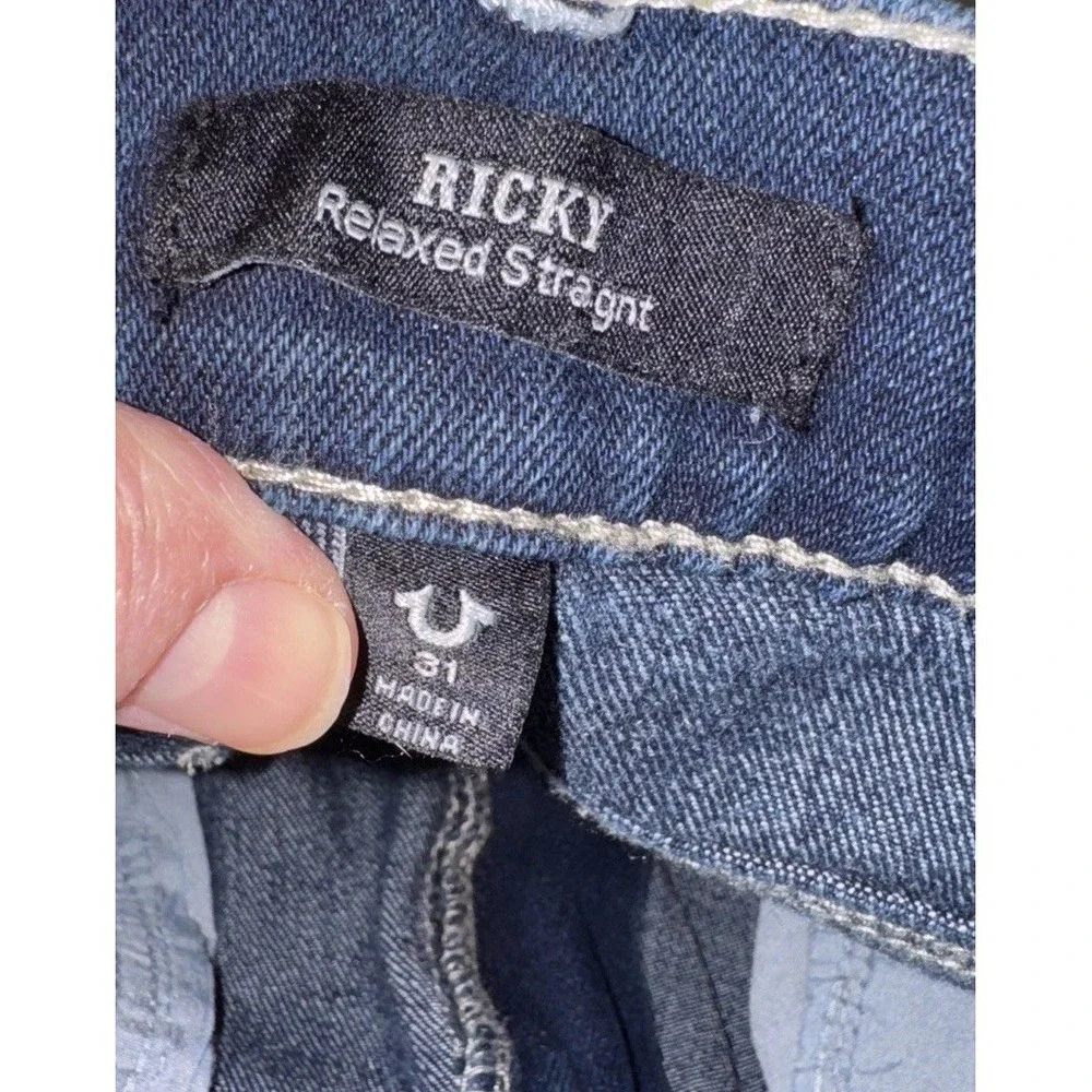 True Religion Ricky Big T Snap Flap Relaxed Straight Sz 31 X 34 Mens Dark Wash